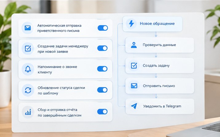 Ноутбук с настройками автоматизации в CRM